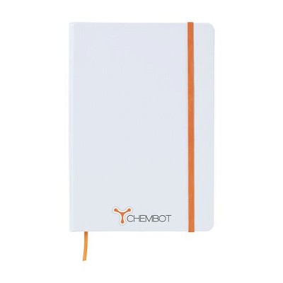 Wit notitieboekje met gekleurde elastiek A5 oranje