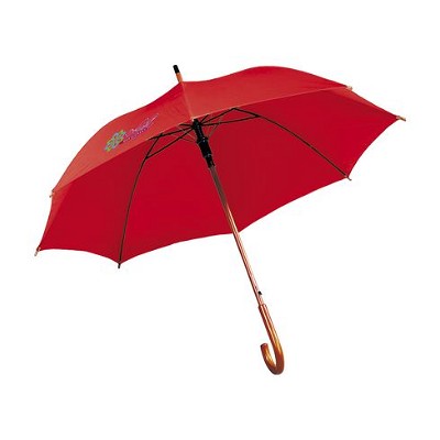 Paraplu met gebogen houten handvat rood
