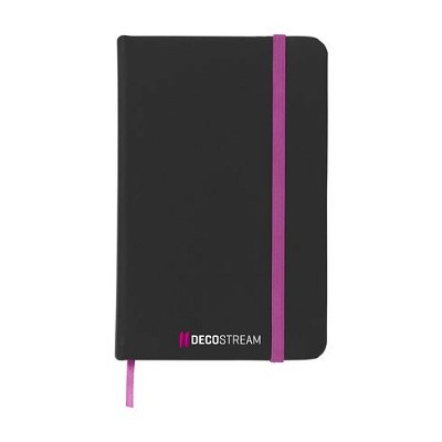 Zwart notitieboekje met gekleurd elastiek A6 roze