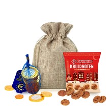 Jute zakje 13 x 18 cm | 50 gram Bolletje kruidnoten | 30 gram chocolademunten