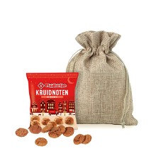 Jute zakje 13 x 18 cm | 50 gram Bolletje kruidnoten