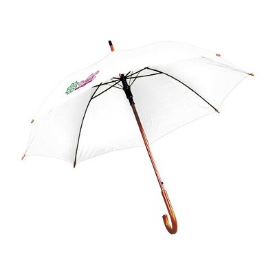 Paraplu met gebogen houten handvat wit